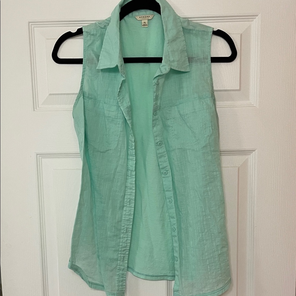 Sonoma Mint Green Sleeveless Button-Down Shirt PL (Plus Large)